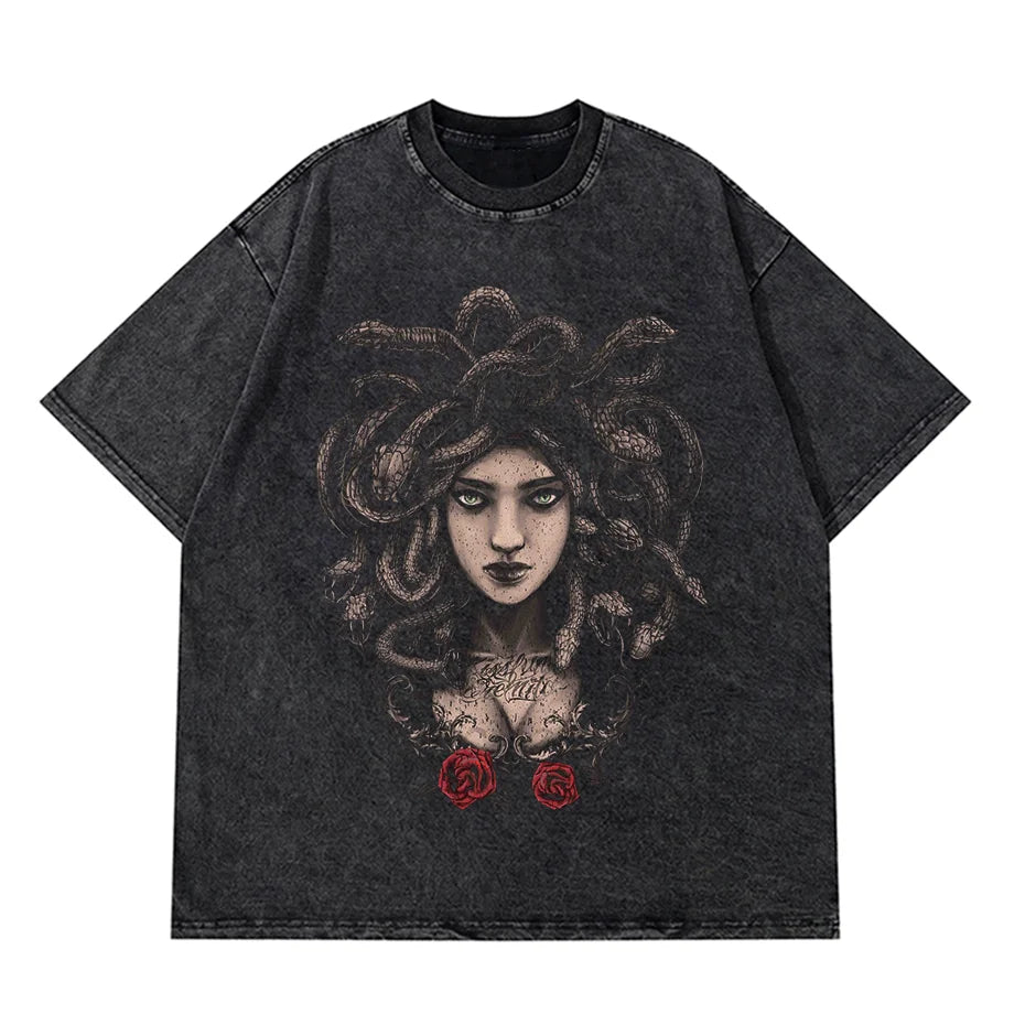 Anime Pain Printed T Shirt Men Retro Washed 100% Cotton Tops Tees Harajuku Tshirt 2023 Streetwear Hip Hop Male T-shirts
