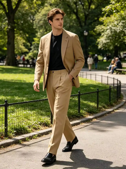 Men's Pleated Dress Pants Wide-Leg Versatile Premium Formal Banquet Wedding Summer Casual Trousers Chinos Business Daily Office