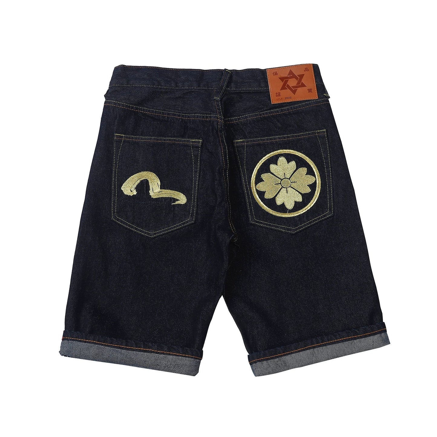 Men Embroidery Denim Shorts Black Hiphop Jeans Pants Cherry Blossom Dragon Totem Washed Zipper Cotton Summer cherry blossoms 024
