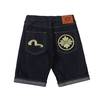 Men Embroidery Denim Shorts Black Hiphop Jeans Pants Cherry Blossom Dragon Totem Washed Zipper Cotton Summer cherry blossoms 024