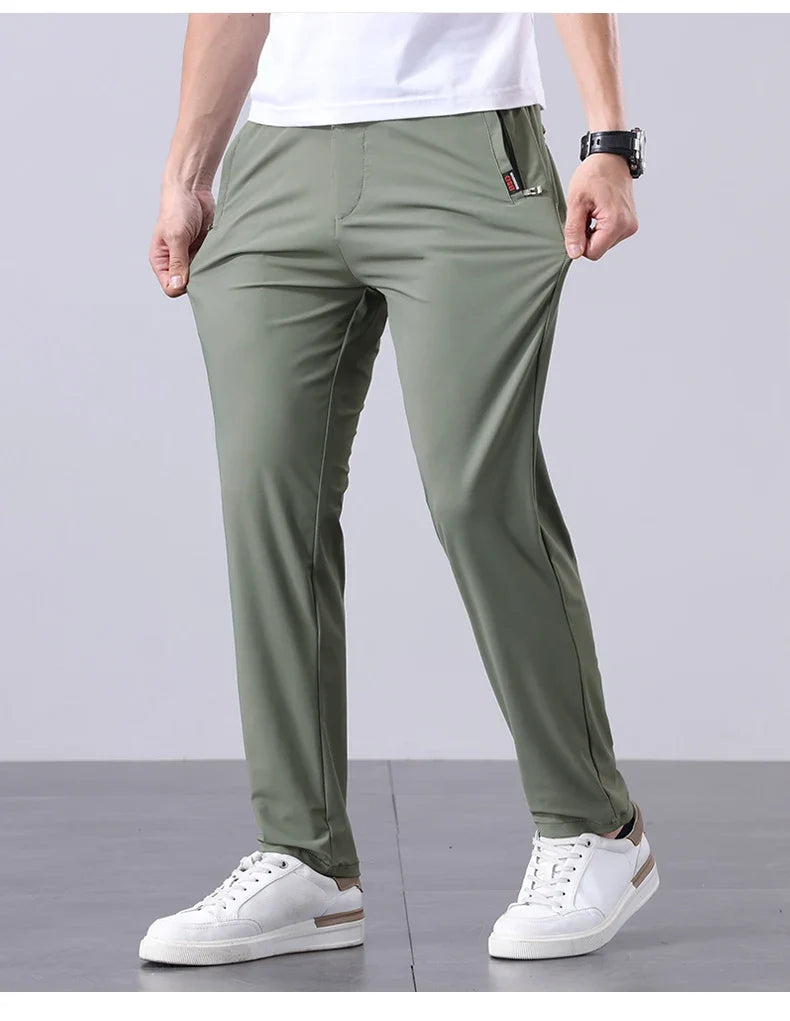 Summer New Men's Ice Silk Pants Korean Y2K All Match Elastic Sweatpants Office Business Casual Fashion Straight Suit Trousers