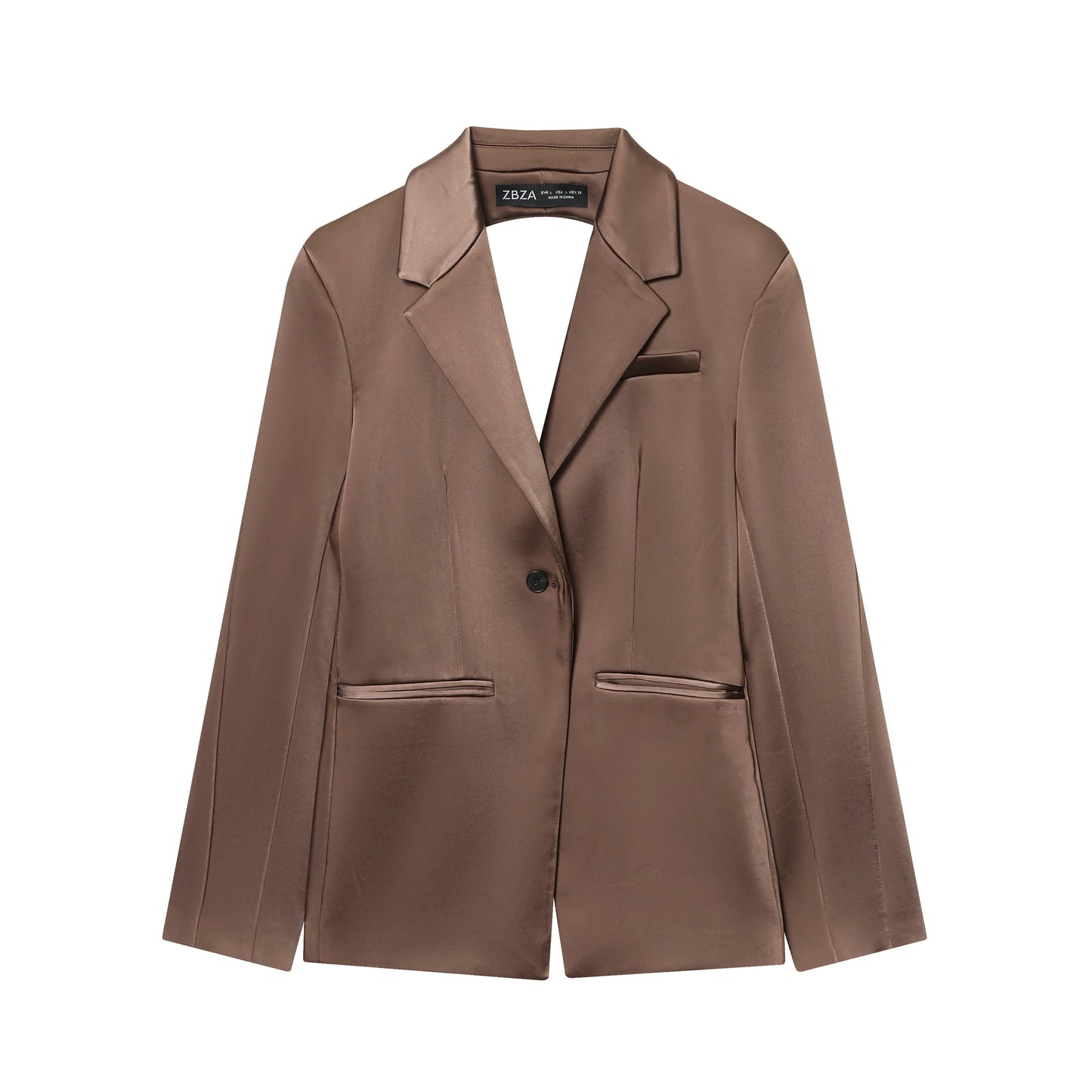 backless Satin Texture Blazers Women Fashion Autumn Winter Back hollow design Long Sleeve Single Buckle Suits Jacket coats