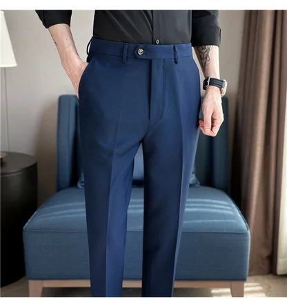 2024 New Men's Slim Fit Tapered Dress Pants Apricot Pearlescent Texture Business Casual Suit Trousers Spring Clothes