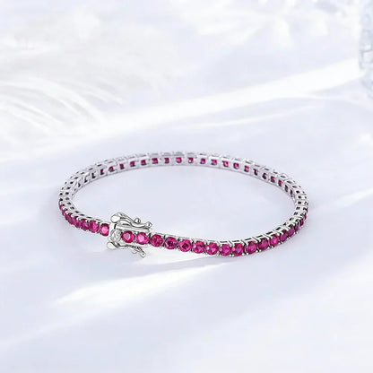 925 Silver Tennis Bracelet, 3mm Pave CZ, Dark Ruby/Rainbow/Blue/Green/Black, Eternity Design, Fine Jewelry for Women