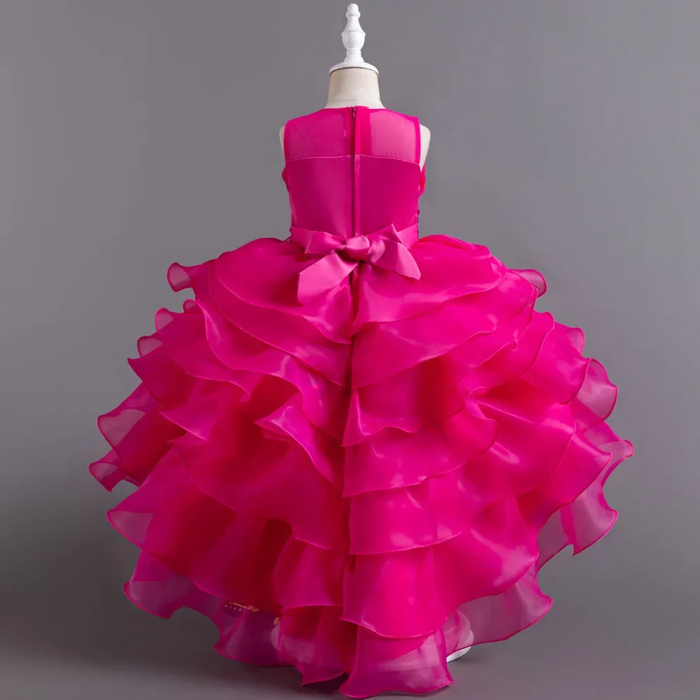 New Girls Elegant Princess Dress Embroidered Sequins Birthday Ball Evening Dress Party Fluffy Cake Dress 4-12 Years Old clothin