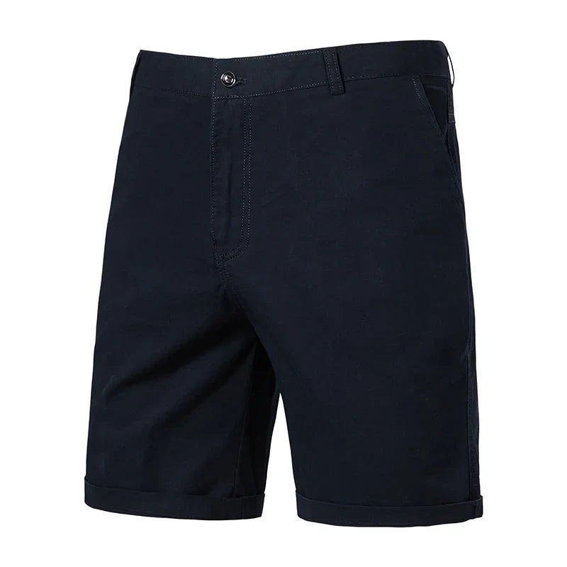 Classic Mens 100% Cotton Casual Shorts Khaki Grey Navy Black Knee Shorts American Style Streetwear Golf Shorts