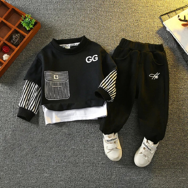 Spring Autumn Girls Boys Striped Patchwork Workout Sweatshirt+Sweatpant Set School Kid 2PCS Tracksuit Child Jogger Outfit 3-14Yr