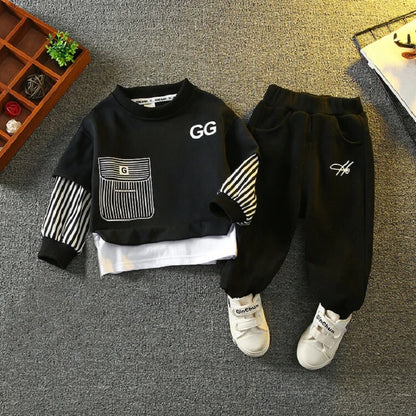 Spring Autumn Girls Boys Striped Patchwork Workout Sweatshirt+Sweatpant Set School Kid 2PCS Tracksuit Child Jogger Outfit 3-14Yr