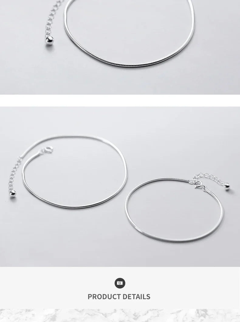Hight Quality 100% 925 Sterling Silver Fashion Classic Snake Chain Bracelet Anklet Link for Women Fine Jewelry Bijoux