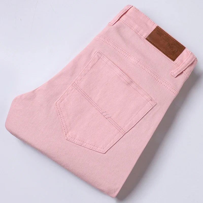 White Jeans Men's Fashion Straight Elastic Cotton Denim Pants Spring Autumn All-match Business Casual Trousers Male Clothes