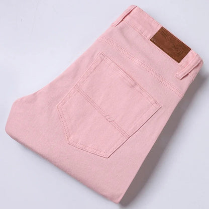 White Jeans Men's Fashion Straight Elastic Cotton Denim Pants Spring Autumn All-match Business Casual Trousers Male Clothes
