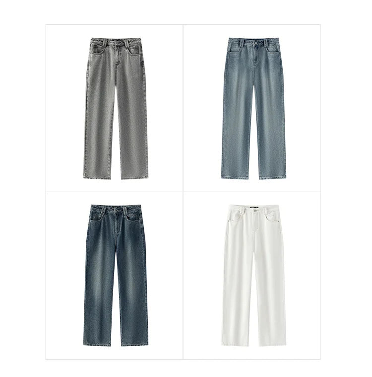 Jeans Women Heightening Pure Cotton Long Trousers Autumn 2024 New Flesh-hiding Wide-leg Trousers
