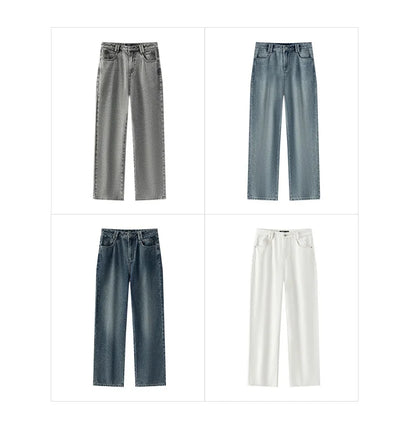 Jeans Women Heightening Pure Cotton Long Trousers Autumn 2024 New Flesh-hiding Wide-leg Trousers