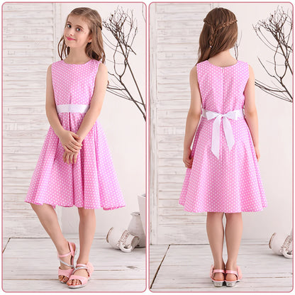 Girl's Retro Dress,Summer Princess Sleeveless Polka Dots Cotton Lightthin Romantic Floral 50s Vintage Dress Party Wedding Daliy