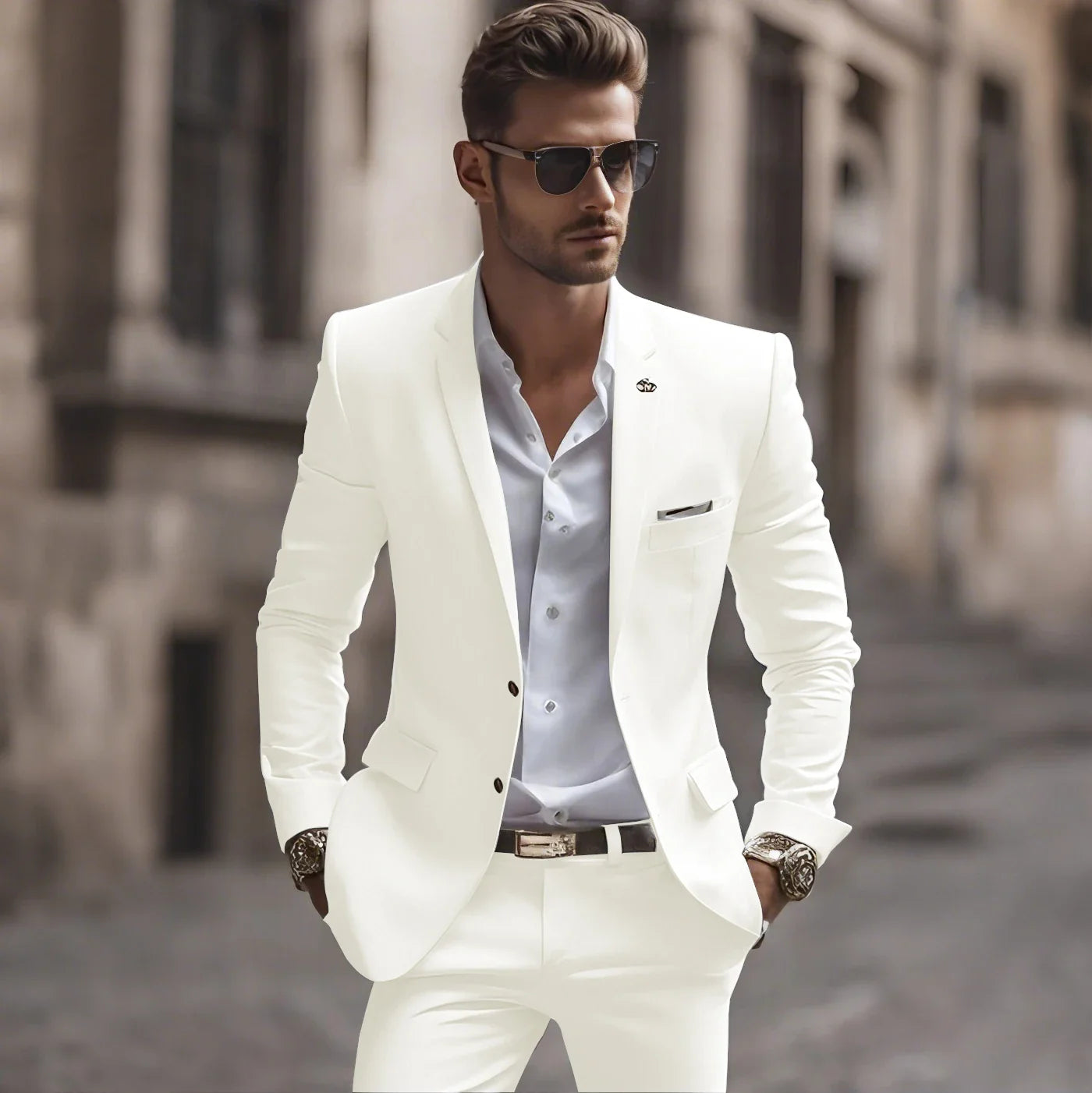Summer White Men Suits Two Piece Fashion Notch Lapel Single Breasted Suit Slim Fit Elegant Smart Casual Groom Wedding Tuxedo