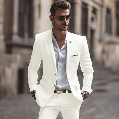 Summer White Men Suits Two Piece Fashion Notch Lapel Single Breasted Suit Slim Fit Elegant Smart Casual Groom Wedding Tuxedo