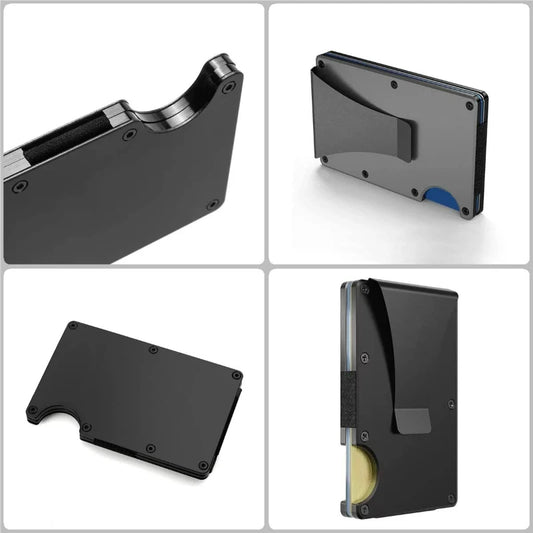 Portefeuille Minimaliste Anti-RFID Pour Hommes - Léger, Durable et Compact - Portefeuille en Aluminium Avec Pince à Billets (Noir)