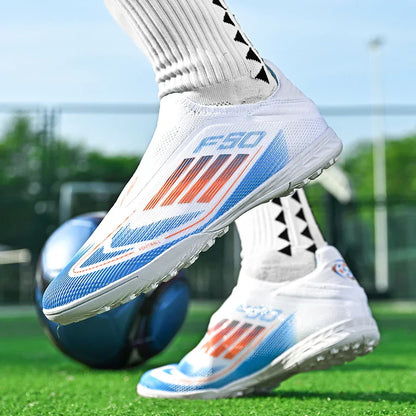 2555 High Quality Mens Soccer Shoes SLIP-ON Non-Slip Turf Soccer Cleats Boys TF/FG Training Football Boots Chuteira Campo F50