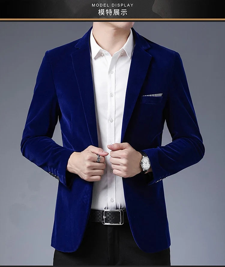 Plus Size 5XL-M Autumn Winter Velvet Men Suit Jacket Fashion Men's Wedding Dress Jacket Casual Slim Blazer Formal Evening Dress