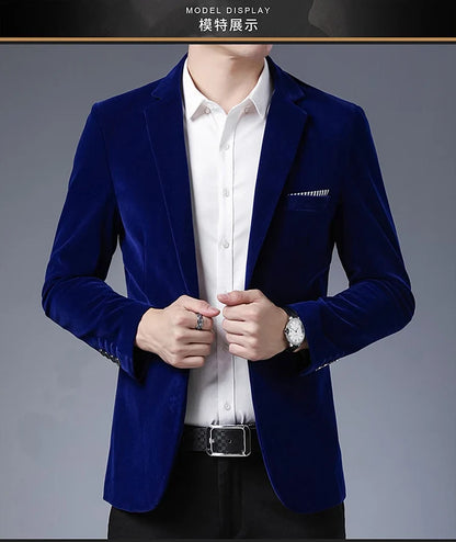 Plus Size 5XL-M Autumn Winter Velvet Men Suit Jacket Fashion Men's Wedding Dress Jacket Casual Slim Blazer Formal Evening Dress