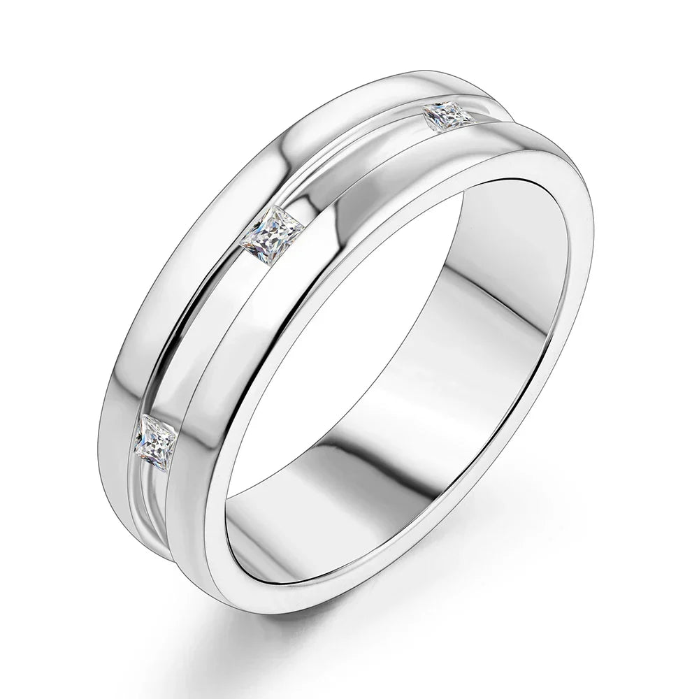 Princess Square Cut D Color Moissanite 18K White Gold Plated Engagement Wedding Band Moissanite Lab Grown Diamond Ring for Women