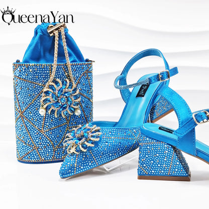 Fashion Design High-end Women's Shoes with Diamond Oval Stand Bag Women's High Heels for Special Day or Work