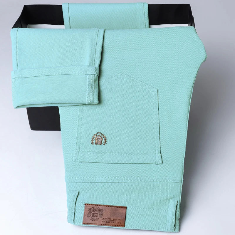Spring New Men's Casual Jeans Fashion Korean Elastic Cotton Denim Pants Youth Trend Solid Color Fit Straight Trousers