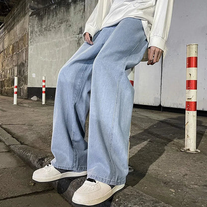 2026  Men's Jeans Korean Version Student Casual Pants High Street Straight Loose Wide Leg Jeans Black Grey  Blue Baggy Jeans