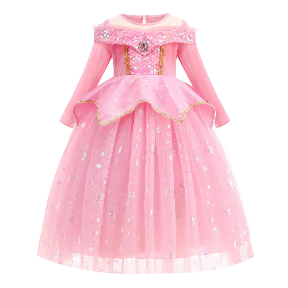 Sleeping Beauty Dress For Girls Pink Princess Costume Halloween Carnival Party Aurora Outfits Kids Birthday Surprise Gift