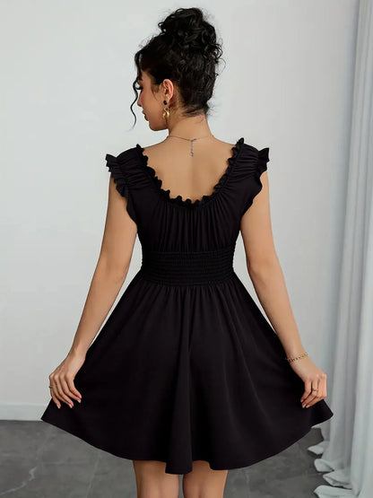 Summer new V-neck slim fit elastic waist women's dress with floral patchwork design, suitable for beach vacations
