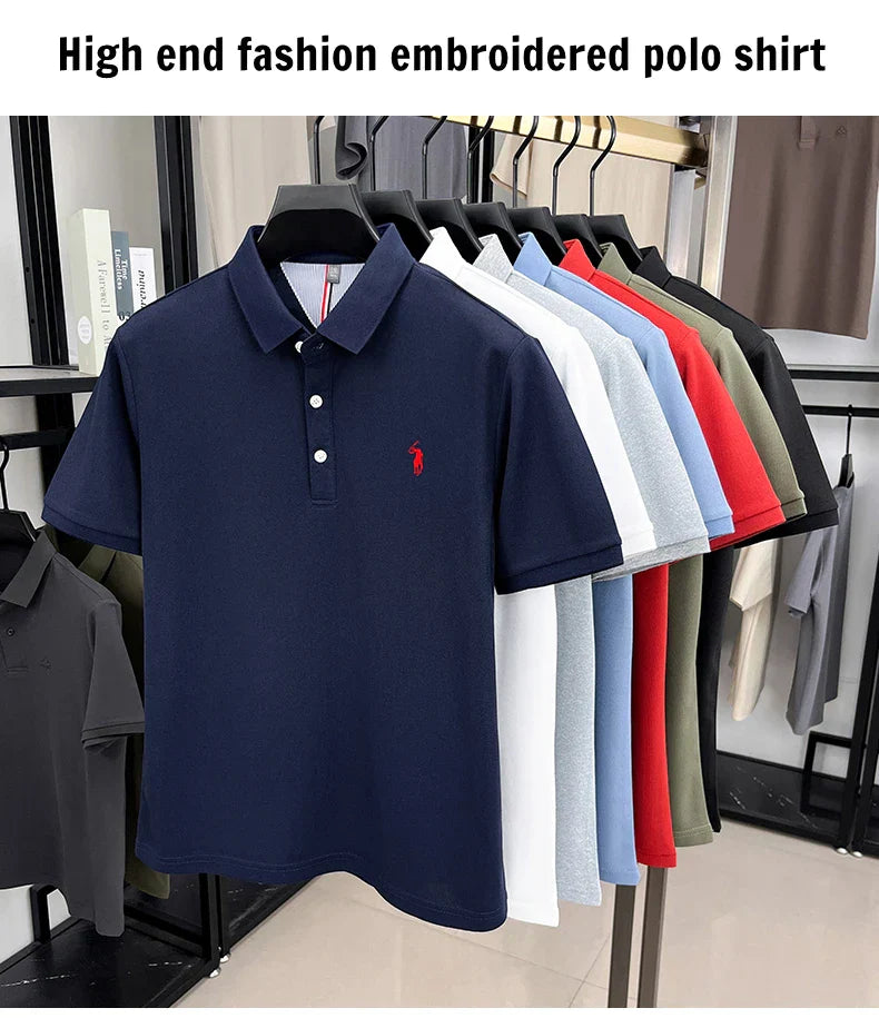 High end designer brand short sleeve polo shirt men's summer breathable trend golf pony embroidery business casual Paul T-shirt