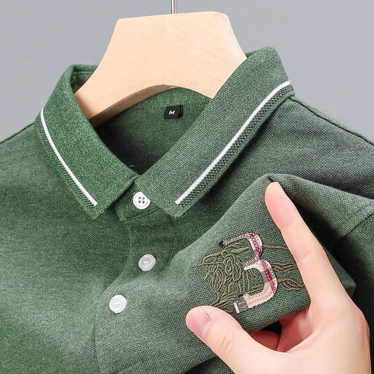 100Cotton High-End Quality Men's Polo Shirt Exquisite Horse Embroid Long Sleeve Fashion Lapel T-Shirt Business Trend Menswear