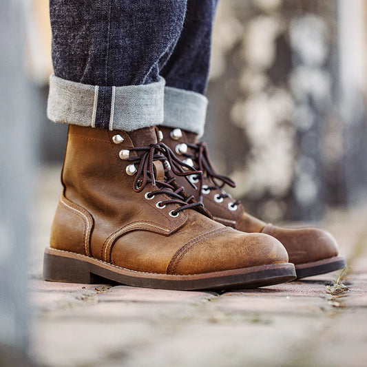 Full-Grain Leather 8111 Ankle Boots Retro Genuine Leather Paratrooper Motorcycle Boots for Men's Fall Winter Casual Shoes