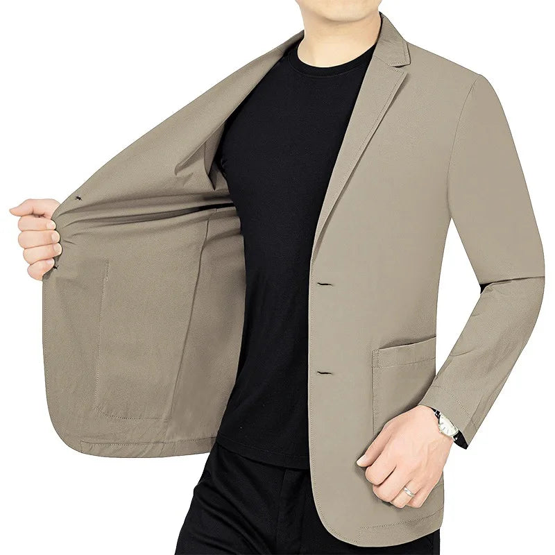 New Summer Man Thin Sunscreen Blazers Jackets Solid Business Casual Suits Coats Male Slim Elastic Blazers Jackets  Clothing 4XL
