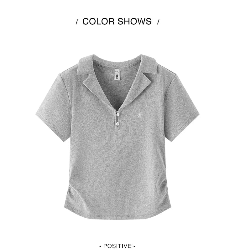 Semir Polo Shirt Women Cropped Blazer Collar 2025 New Summer Embroidered Cool Feeling Slim Fit Top Slimming for Chic Outfits