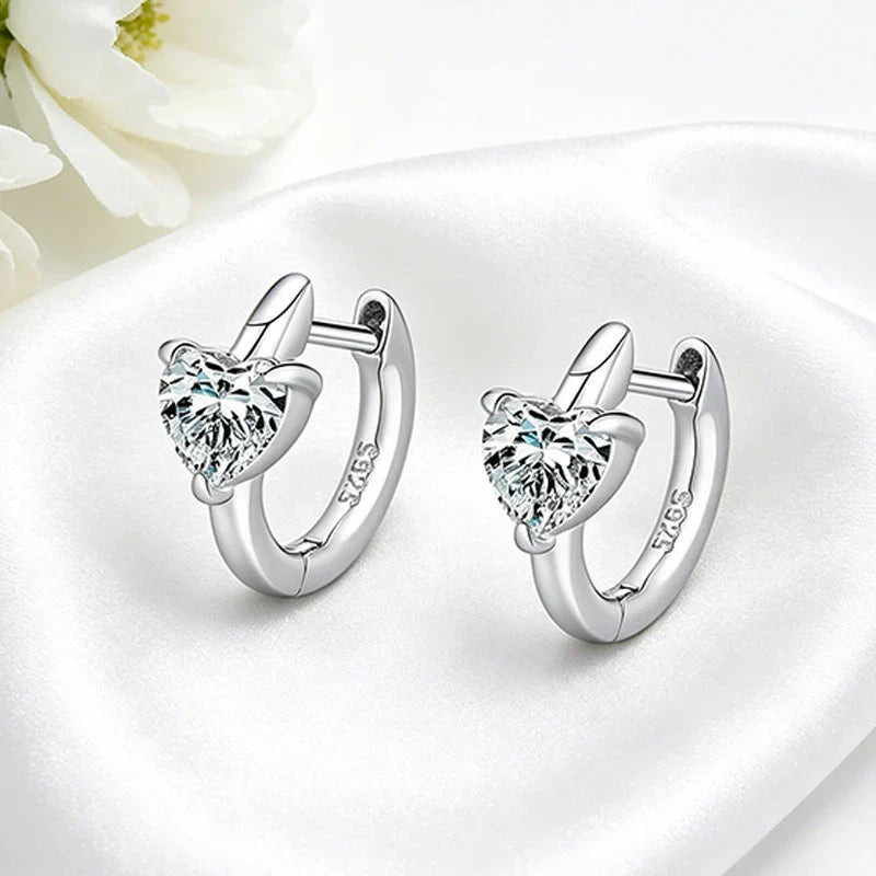 1CTTW Heart Cut Moissanite Hoop Earrings for Women Shine Wedding Party Jewelry Lab Diamond Earring Pure 925 Silver Gifts