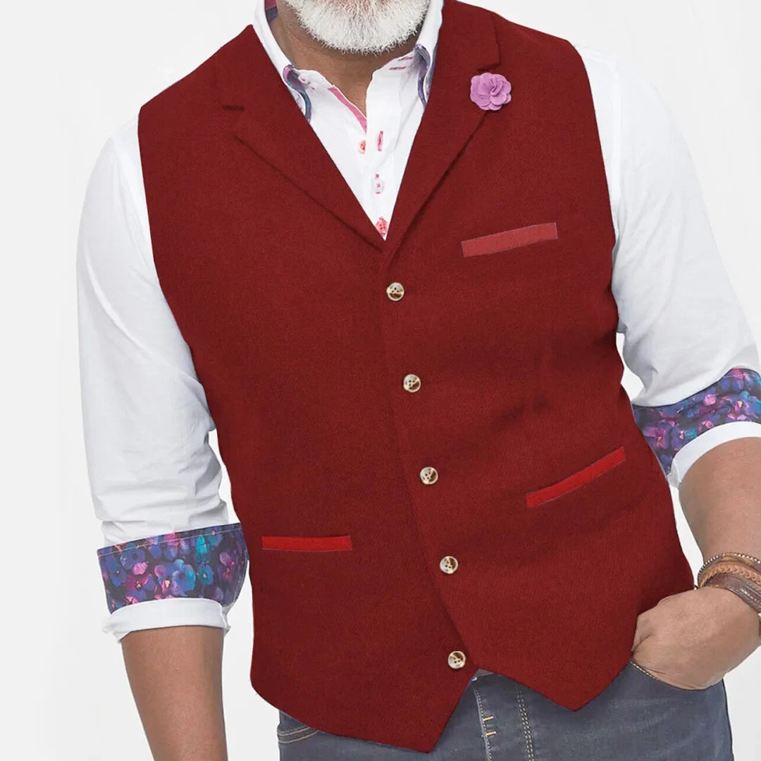 Men Vest Brown Herringbone With Lapel Single Button Waistcoat For Wedding Banquet Prom Business Work Casual Daily Men Suit Vest