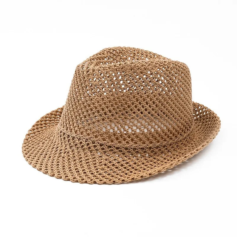 Mesh Hollow-Out Jazz Hat Summer Breathable Sun Protection Hat Straw Hat British Retro Casual Cool Hat