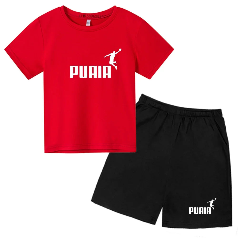 Summer Kids T-shirt print Round-Necked Print Boy Girls white 3-12Years Top+Shorts Two-piece Set Casual cool breathable Set