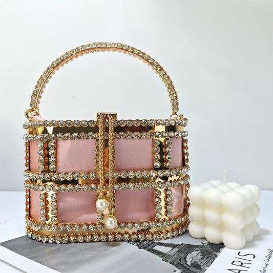 Ladies Rhinestone Evening Bag Fashionable Banquet Luxury Designer Handbag Metal Unique Bucket Versatile Women Tote Bag