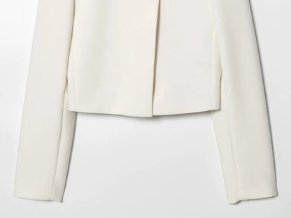 2025 autumn winter new professional women's simple fashion white short commuting zhongshan collar suit jacket