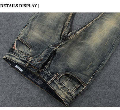 Newly Vintage Fashion Men Jeans Retro Washed Elastic Slim Fit Ripped Jeans Men Italian Style Designer Casual Denim Pants Hombre