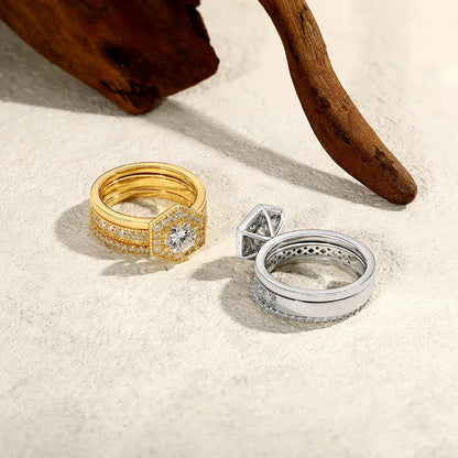 Original Round Cut 6mm Moissanite 3pc Rings Set 925Sterling Silver Luxury Engegament Wedding Women‘s Ring Fine Jewelry