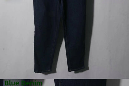 Casual High Waist Cotton Stretch Denim Capri Pants with Pleated Hem Elastic Waist Ladies Faion Spring Autumn Wear