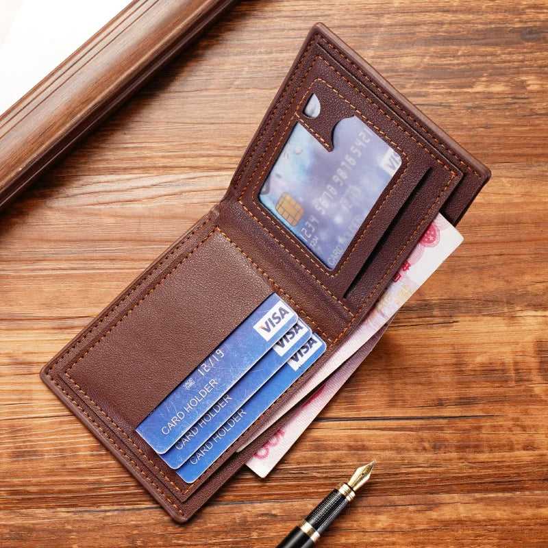 Homme court bifold en faux cuir masculina billetera porte-cartes d'identité porte-monnaie pochette couleur unie hombre business mince