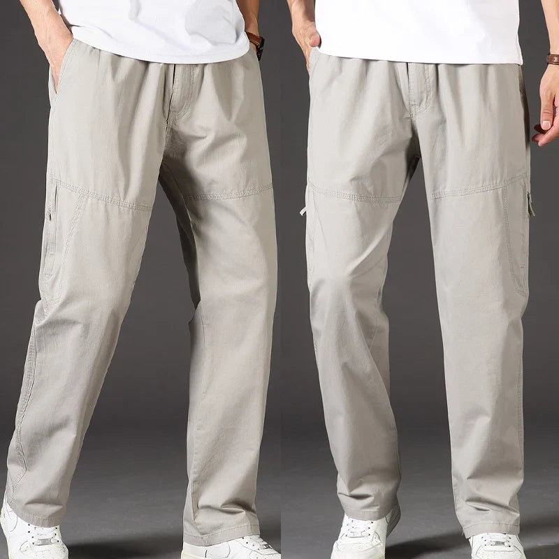 Men's Overalls Cotton Cargo Pants Casual Sports Sweatpants Stretch Waist Work Utility Dungarees Black Gym Jogger Trousers