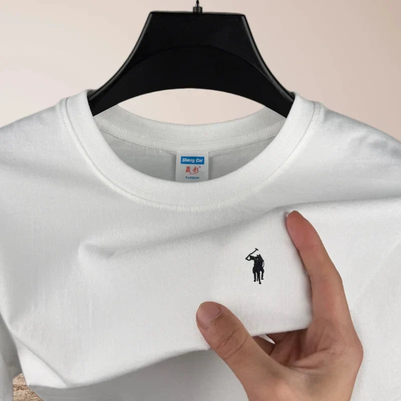 100% pure cotton high-quality brand round neck short sleeved men's 2026 summer fashion pony embroidery T-shirt casual sports top