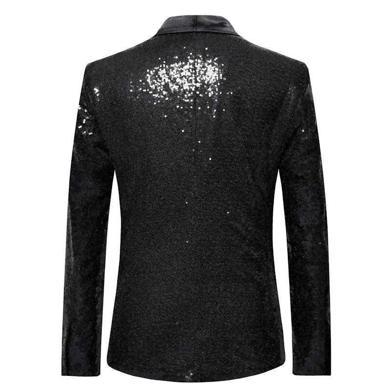 Shiny Gold Men Sequin Glitter Embellished Blazer Jacket, Nightclub Prom Suit Coats Mens Costume Homme Stage Clothes For Singers