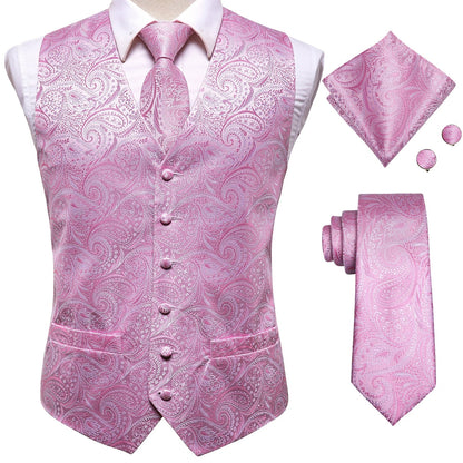 20 Color Men's Vests Tie Business Formal Dress Slim Sleeveless Jacket 4PC Hanky Cufflink Blue Paisley Suit Waistcoat
