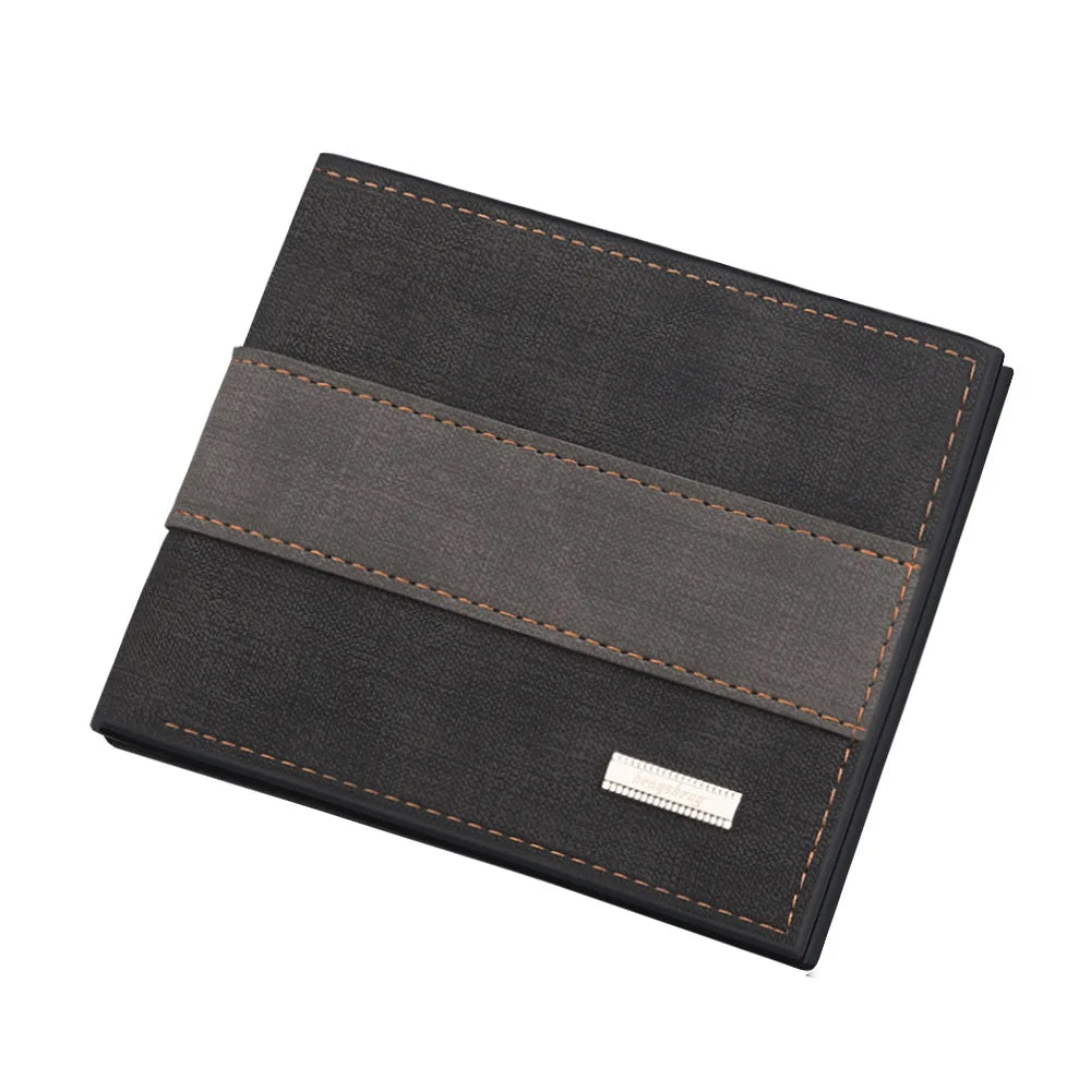 Men Wallet Patchwork PU Leather Small Card Holder Short Wallets Man Purse Card Case Casual Standard Wallet